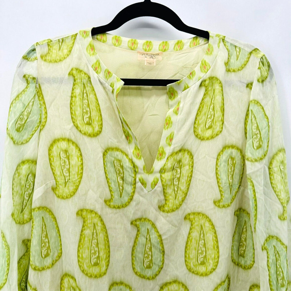 GIAMBATTISTA VALLI PARIS Blouse Silk Sheer Sz M It 44 Green Paisley Luxury Money - Picture 6 of 11